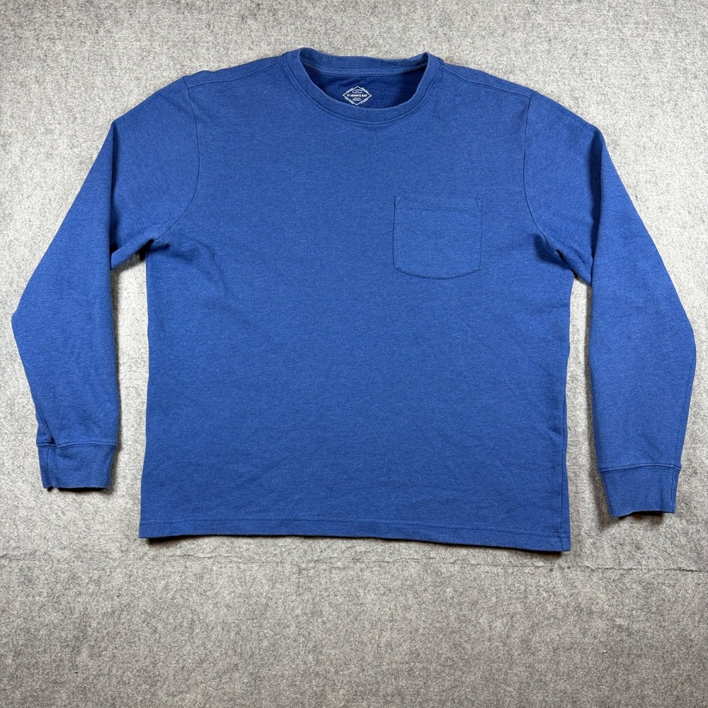 St John's Bay Mens Long Sleeve Pocket T Shirt Size M Blue Heather Cotton Blend